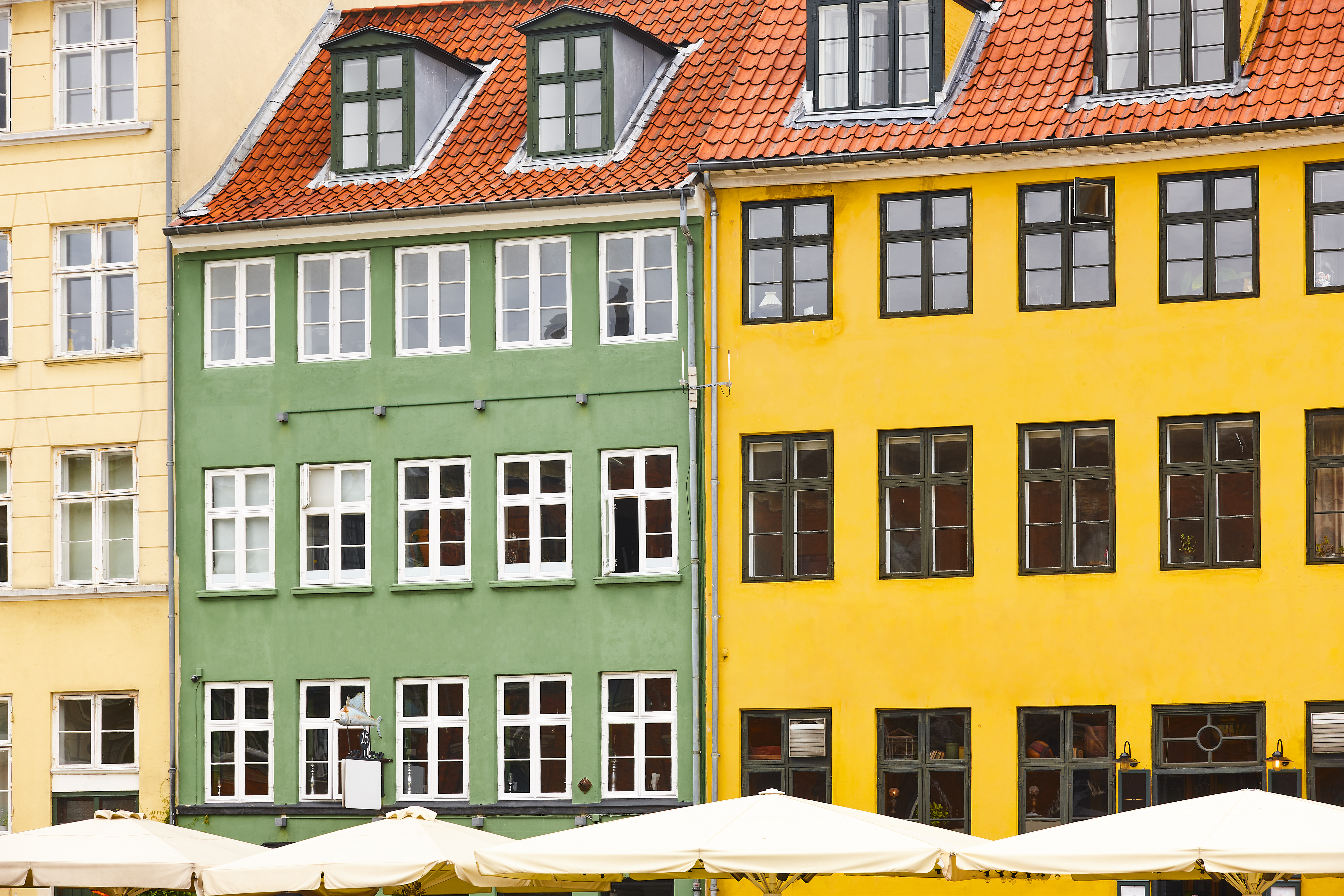 Traditional colorful facades in Copenhagen city center. Nyhavn, Denmark